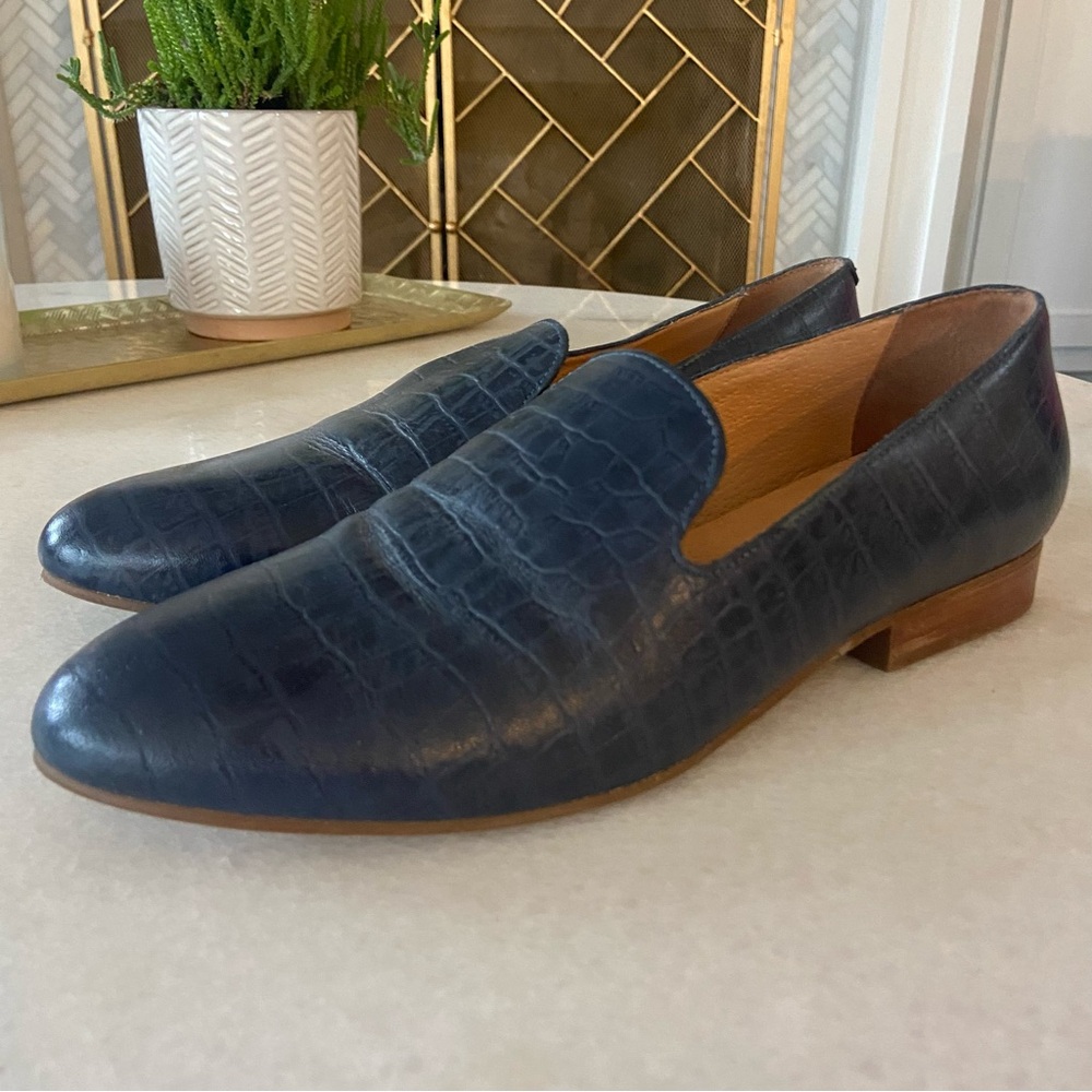 Jack Rogers Audrey Blue Croc Embossed Loafers Flats Shoes 9